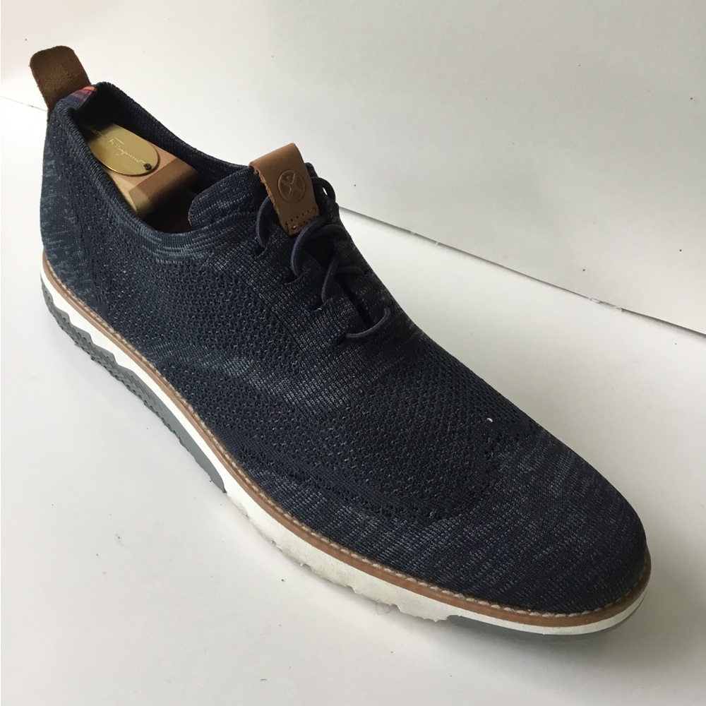 Men's Knit Sneaker in Navy with Brown Accents